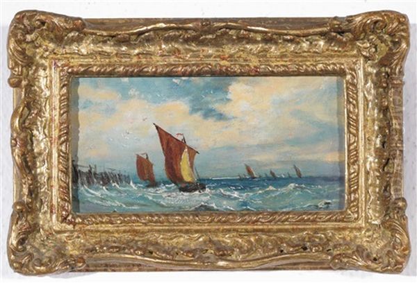 Shipping Off The Coast Oil Painting by Adolphe Ragon