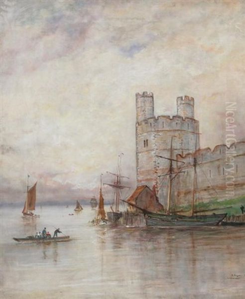 Castle Harbor Oil Painting by Adolphe Ragon