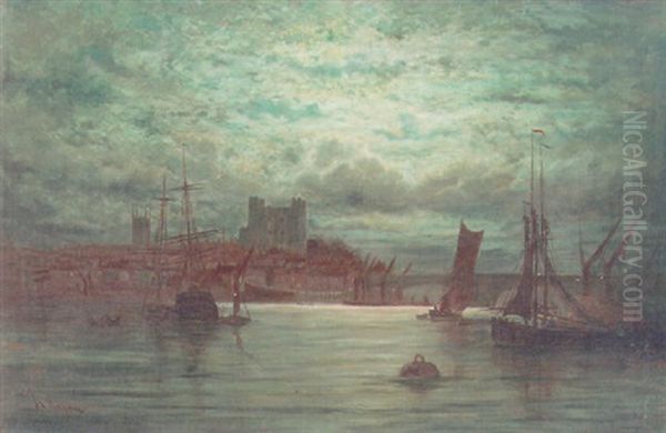 Rochester By Moonlight Oil Painting by Adolphe Ragon