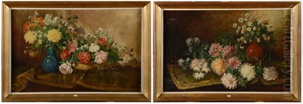 Natures Mortes Aux Fleurs (pair) Oil Painting by Jules Felix Ragot