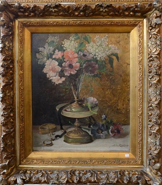 Bouquet De Fleurs Sur Un Entablement Oil Painting by Jules Felix Ragot