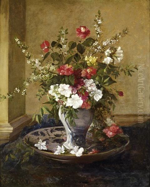 Vase De Fleurs Sur Entablement by Jules Felix Ragot