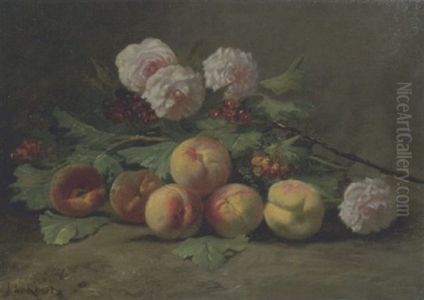 Stilleben Mit Pfirsichen Und Rosen Oil Painting by Jules Felix Ragot