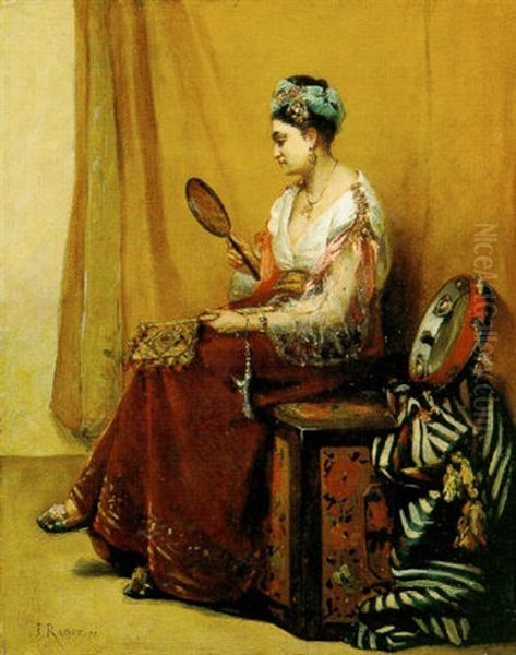 La Belle Au Miroir Oil Painting by Jules Felix Ragot