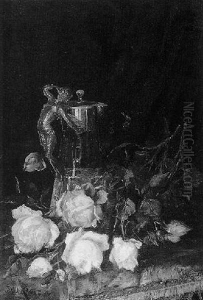 Stilleben Mit Rosen Und Einer Dekorativen Karaffe Oil Painting by Jules Felix Ragot