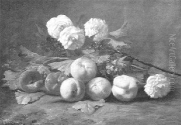 Stilleben Mit Rosenstraus, Pfirsichen Und Vogelbeeren Oil Painting by Jules Felix Ragot