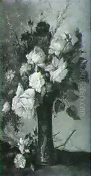 Roses In A Chinese Vase Oil Painting by Jules Felix Ragot