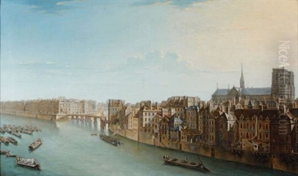 Vue De L'ile Saint Louis Avec Notre-dame by Jean Baptiste Nicolas Raguenet