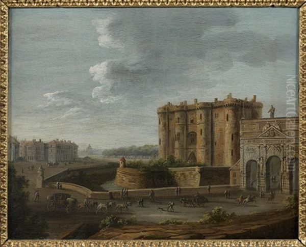 Vue De La Bastille, De La Porte Saint Antoine Et D'une Partie Du Faubourg Oil Painting by Jean Baptiste Nicolas Raguenet