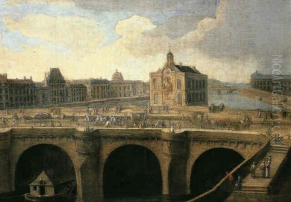 A View Of The Pont Neuf, Paris Oil Painting by Jean Baptiste Nicolas Raguenet