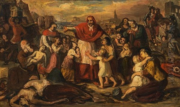 Graf Kolonitz, Bishop Of Neustadt, Leading The Children Of The Murdered Christian Prisoners Out Of The Camp Into The City After The Turkish Siege Of Vienna In 1683 Oil Painting by Carl Rahl