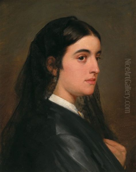 Portrait Einer Jungen Frau Mit Schleier Oil Painting by Carl Rahl