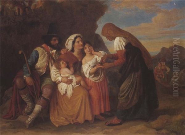 Italienische Bauernfamilie Mit Wahrsagerin Oil Painting by Carl Rahl