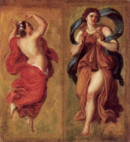 Zwei Musen: Terpsichore Und Euterpe Mit Dopelflote Oil Painting by Carl Rahl