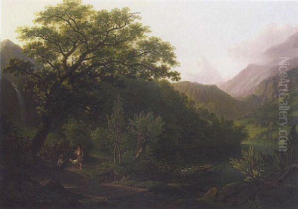 Bauernpaar Am Seeufer Oil Painting by Johann Caspar Rahn