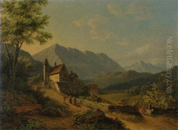 Landschaft Mit Kirche Und Staffage Oil Painting by Eduard Rahn-Hirzel