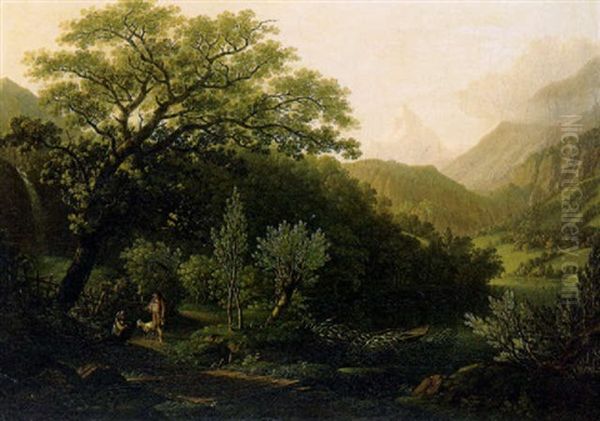 Berglandschaft Mit Staffage Oil Painting by Eduard Rahn-Hirzel