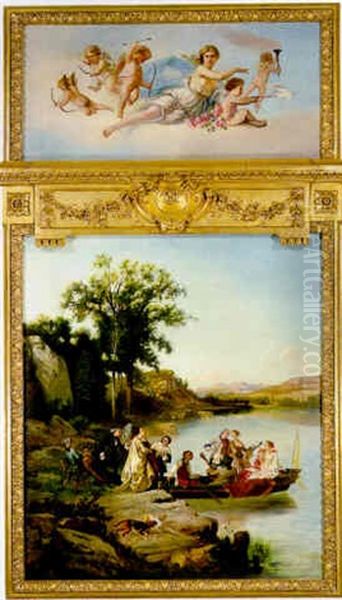 An Allegory Of Spring: The Goddess Pomona Surrounded By Putti; Embarking On A Boat Ride Oil Painting by Diodore Rahoult