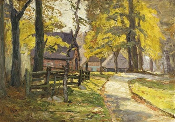 Herbstliche Landschaft Mit Gehoft Oil Painting by Carl Rahtjen