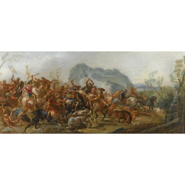 A Battle Between Scipio Africanus And The Carthaginians Oil Painting by Francesco M. Raineri (Schivenoglia)