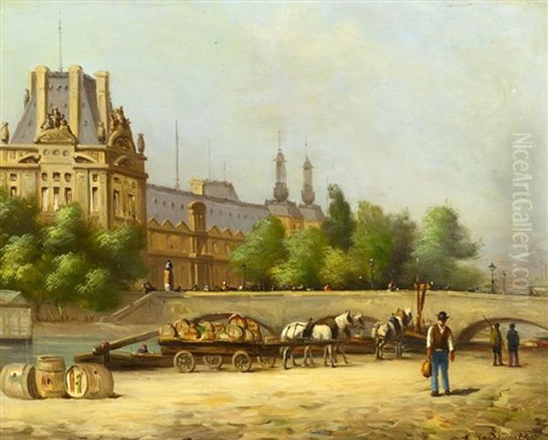 An Der Seine, Vor Dem Louvre Oil Painting by Paul Emile Raissiguier