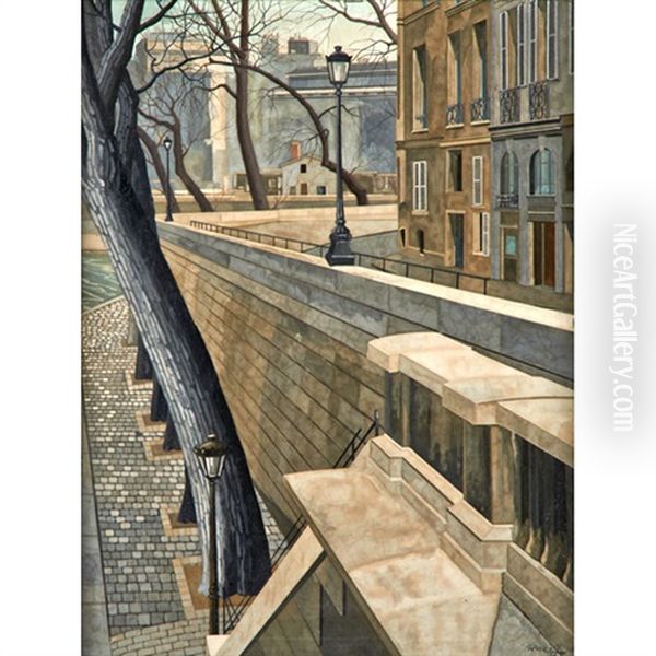 A Paris Street Scene Oil Painting by Ratislaw Rakoff