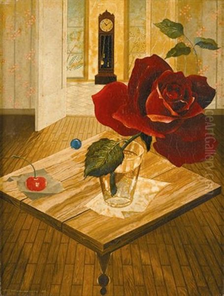 Red Rose Oil Painting by Ratislaw Rakoff