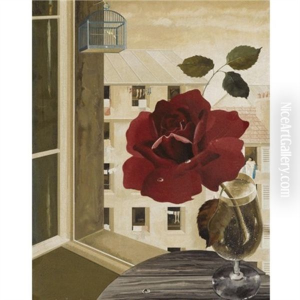 Rose By An Open Window Oil Painting by Ratislaw Rakoff