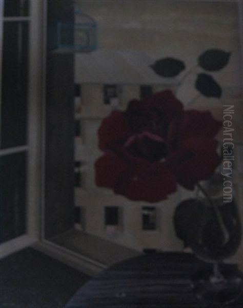 Single Red Rose Oil Painting by Ratislaw Rakoff