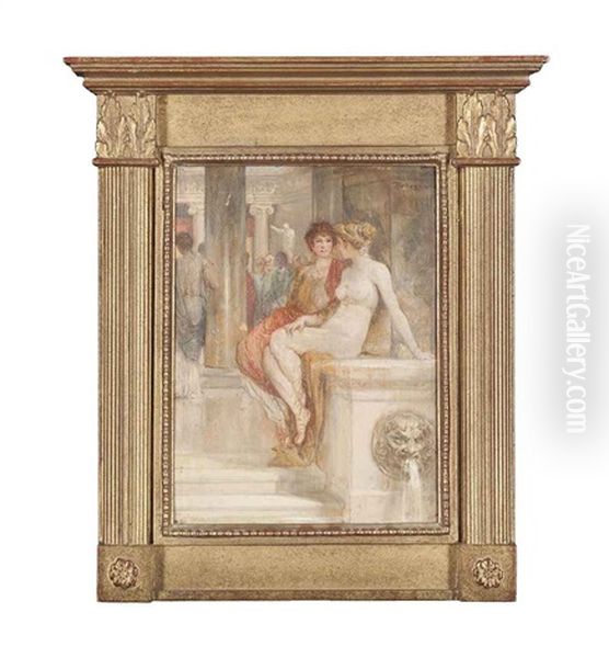 Roman Bath Oil Painting by Rezsoe Rakssanyi