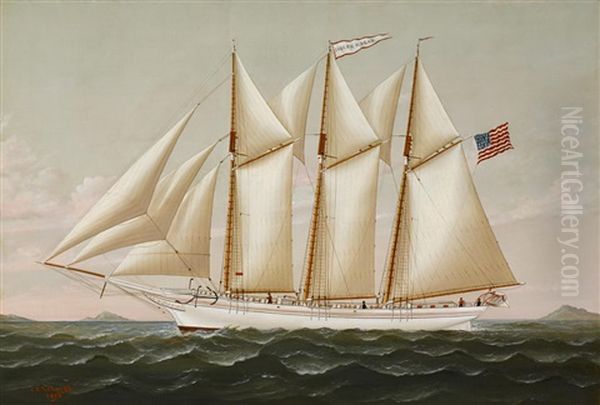 The Three Masted Schooner Joseph G. Dean Headed Out To Sea Oil Painting by Charles Sidney Raleigh