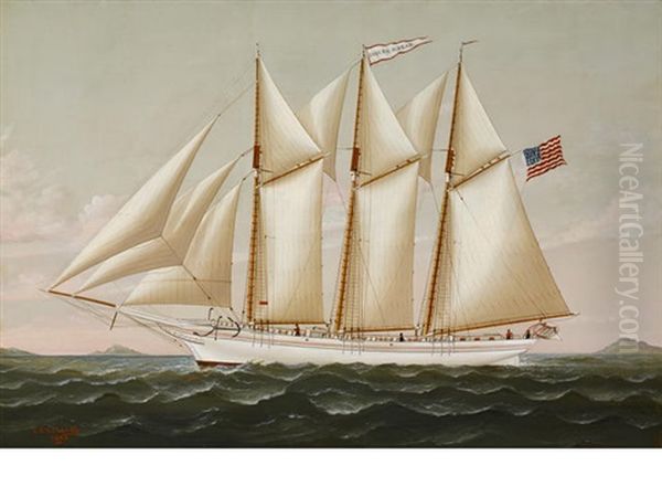 The Three Masted Schooner Joseph G. Dean Headed Out To Sea Oil Painting by Charles Sidney Raleigh