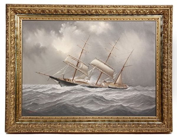 Ship 'western Belle' In Gale Force Storm Oil Painting by Charles Sidney Raleigh