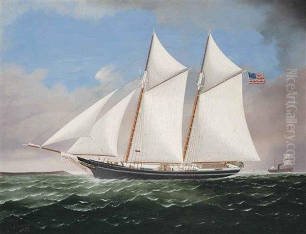 The American Schooner M.h. Read Under Full Canvas Oil Painting by Charles Sidney Raleigh