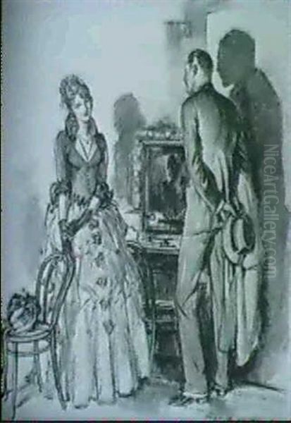 Man Visiting Actress In Dressing Room [she Stood And Looked At Him, And Startled, He Realized That It Was For Him... Oil Painting by Henry Patrick Raleigh