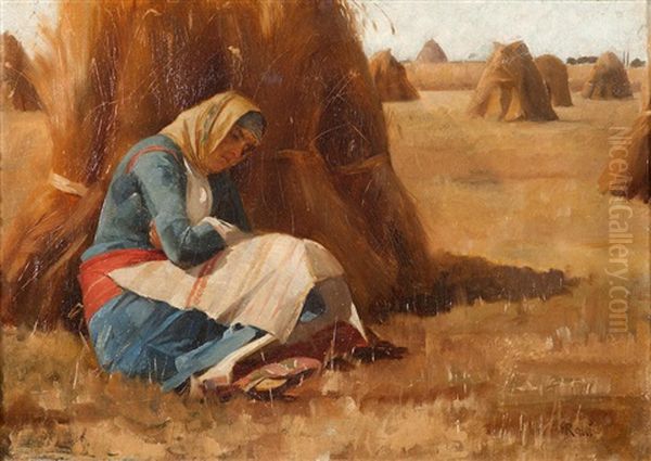 Resting By A Haystack Oil Painting by Theodore Jacques Ralli