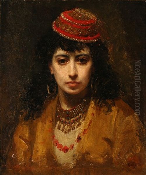 A Greek Woman Wearing A Traditional Folk Costume Oil Painting by Theodore Jacques Ralli