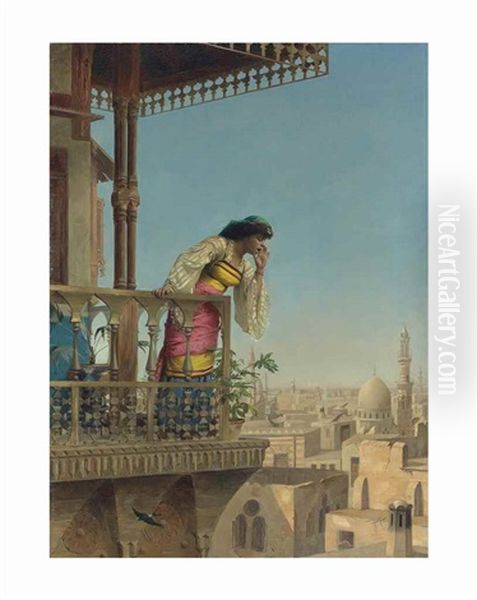 On The Balcony, Cairo Oil Painting by Theodore Jacques Ralli