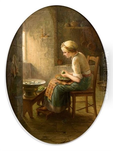 Jeune Femme Pelant Des Pommes Oil Painting by Theodore Jacques Ralli