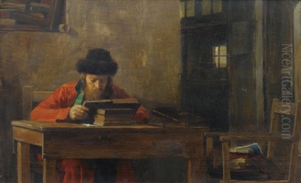 Reading Rabbi Oil Painting by Theodore Jacques Ralli