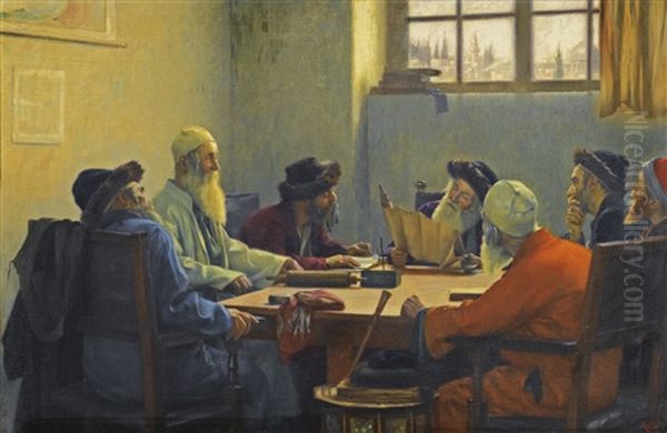 The Seven Rabbis In Jerusalem Oil Painting by Theodore Jacques Ralli