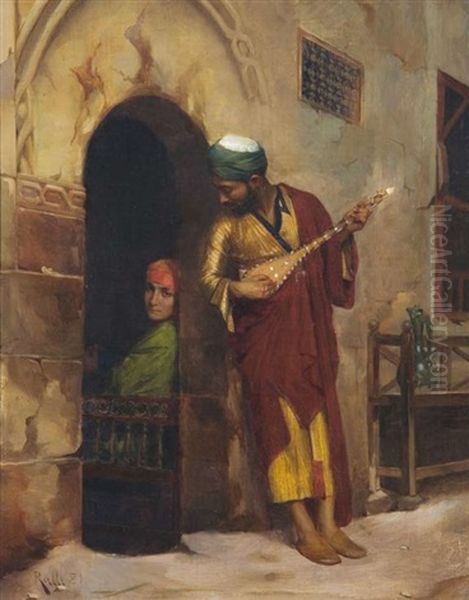 The Mandolin Player, Cairo Oil Painting by Theodore Jacques Ralli