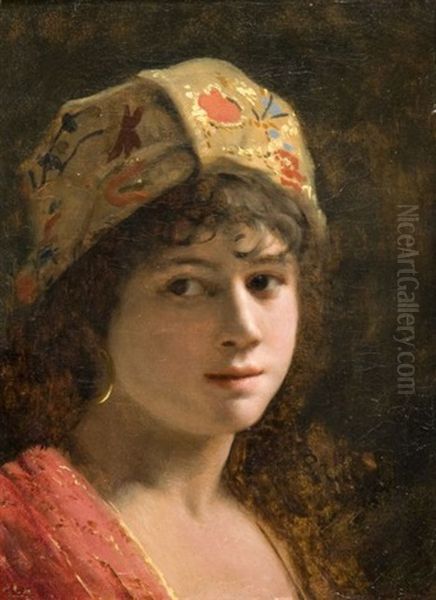 Portrait De Jeune Fille Oil Painting by Theodore Jacques Ralli