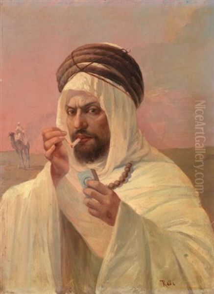 Portrait De Caid Algerien Oil Painting by Theodore Jacques Ralli