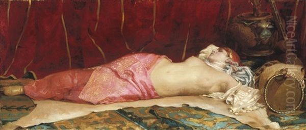 La Concubine Endormie Oil Painting by Theodore Jacques Ralli