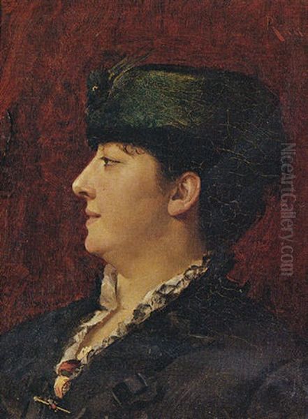 Woman In A Green Hat Oil Painting by Theodore Jacques Ralli