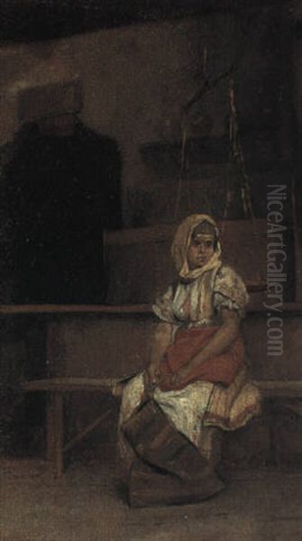 Young Greek Woman Seated In A Courtyard Oil Painting by Theodore Jacques Ralli