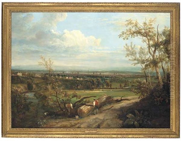 An Extensive View Of Manchester, From The South-west, With Wood-sawyers In The Foreground Oil Painting by John Ralston