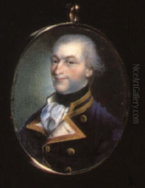 A Naval Officer In Blue Uniform With Gold Facings And White Cravat Oil Painting by John Ramage