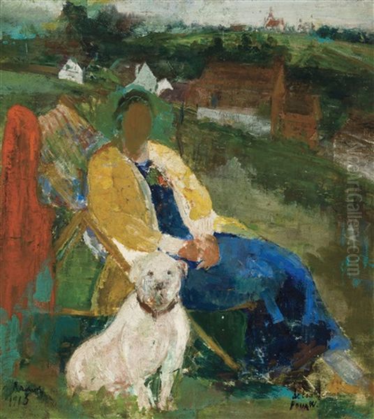 Femme Et Chien (1913) Oil Painting by  Ramah (Henri Francois Raemaeker)